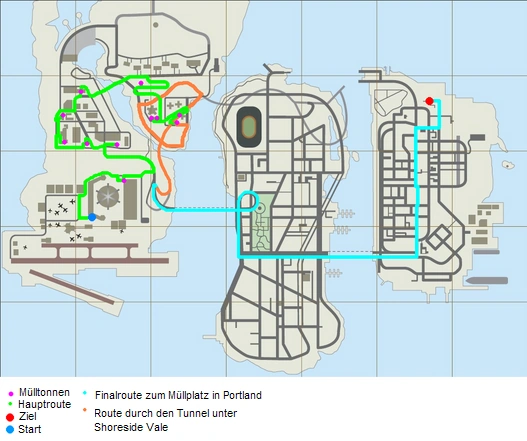 Die Turbo-Müll Route in Shoreside Vale Karte